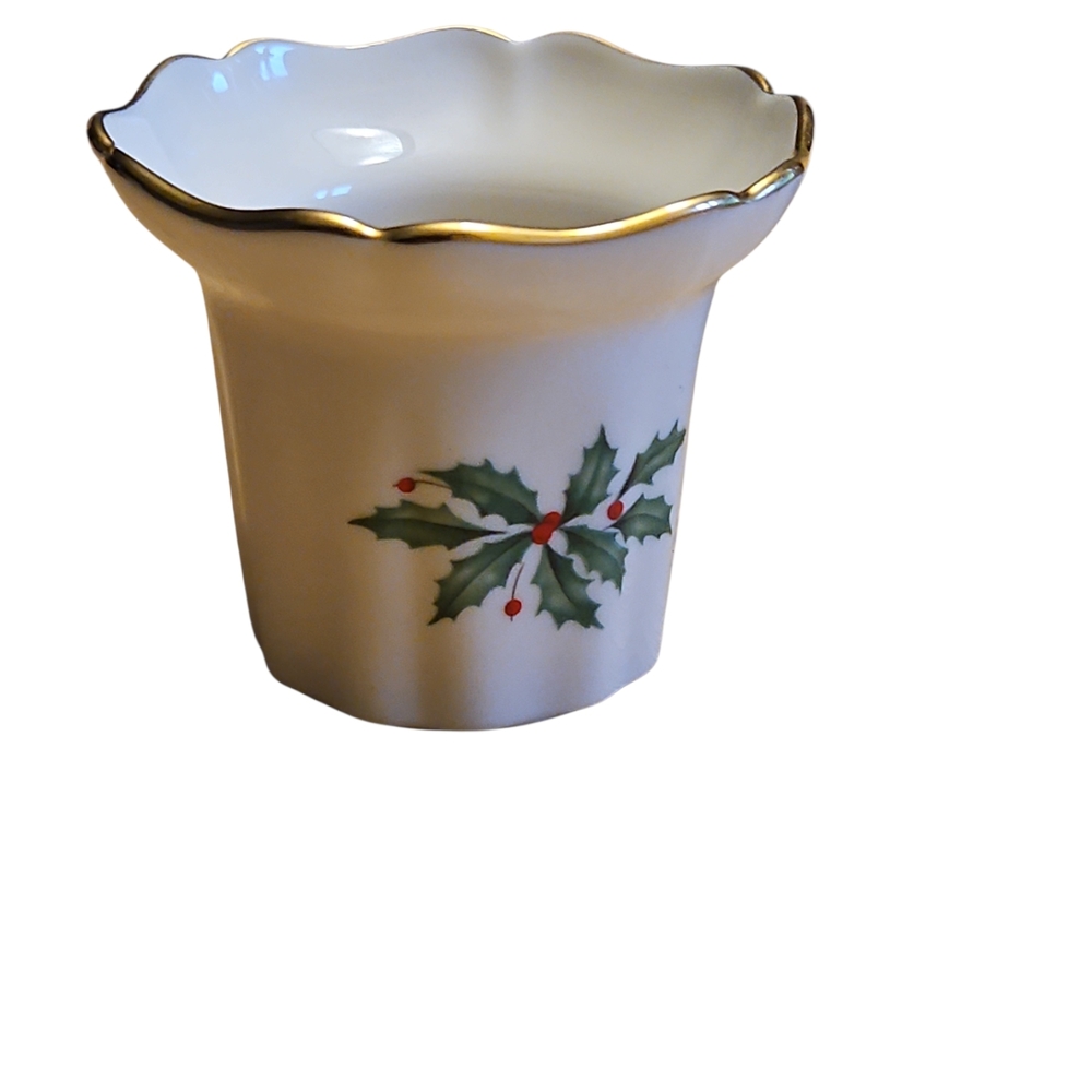 Lenox Holiday Gold Trim Votive Candle Holder 2.75 Holly Christmas Decor USA